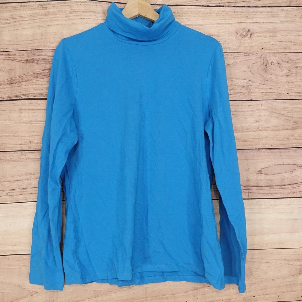 New! Talbots T-Shirt Womens L Blue Turtleneck Long Sleeve Stretch Jersey Top
